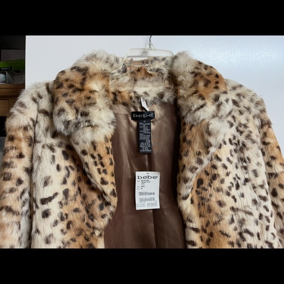 NEW BEBE REAL Fur Leopard Print Coat - Picture 3 of 9